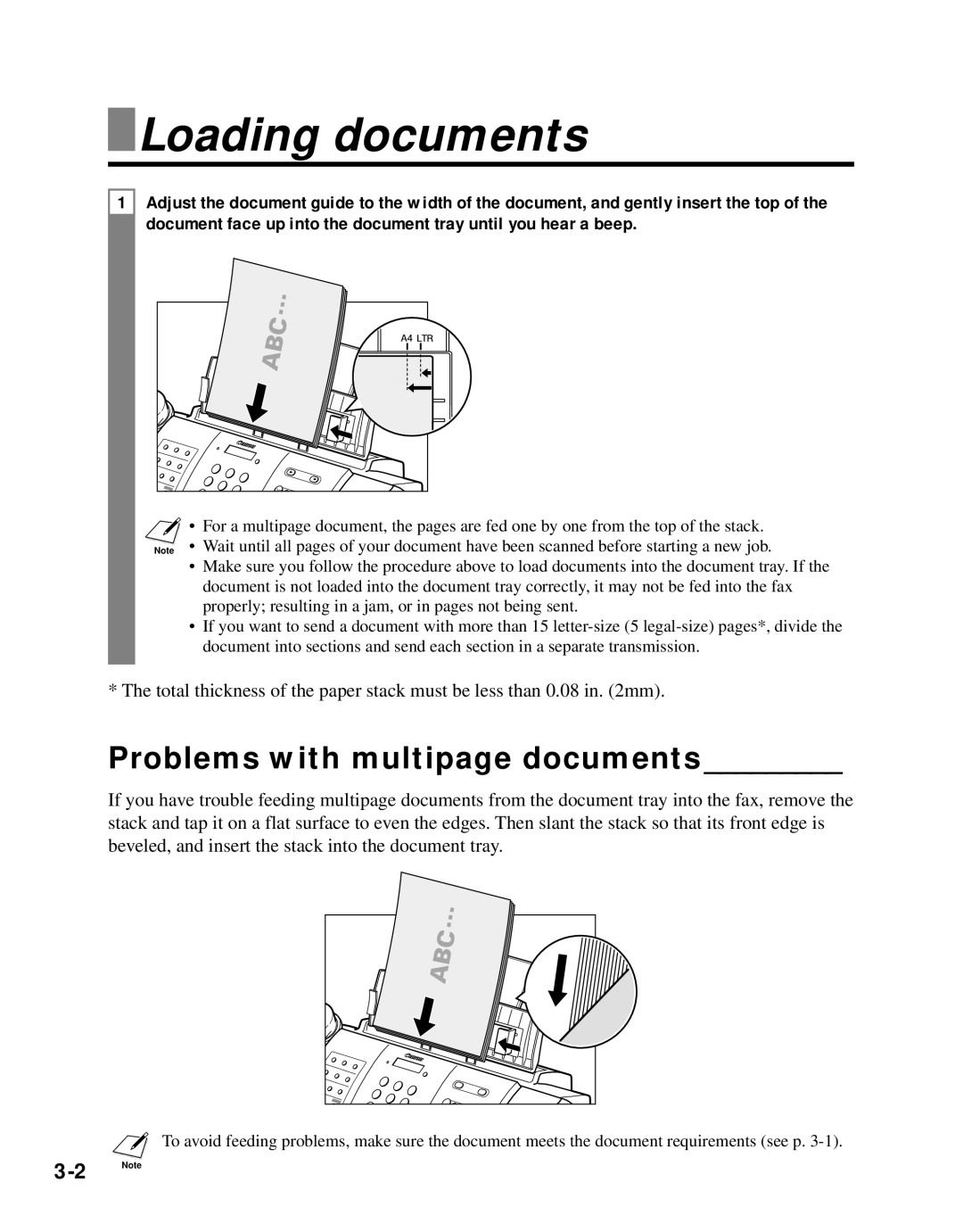 Canon B45 manual Loading documents, Problems with multipage documents 