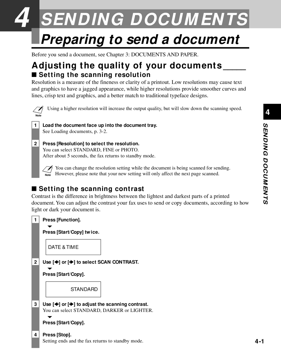 Canon B45 manual Preparing to send a document, Adjusting the quality of your documents, Setting the scanning resolution 