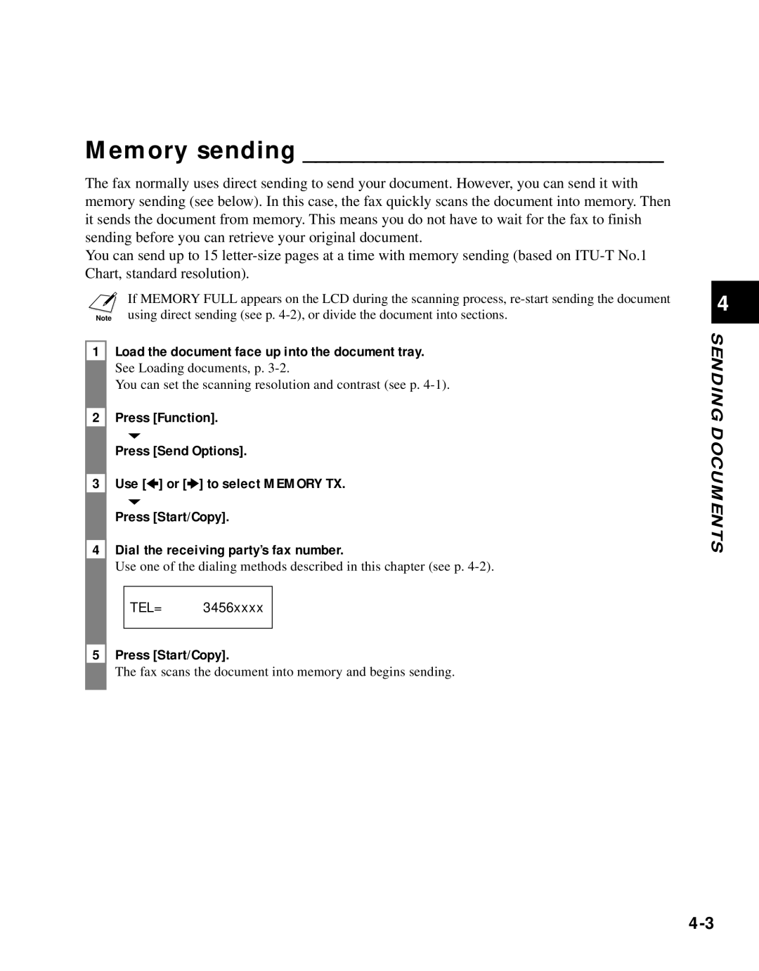 Canon B45 manual Memory sending 