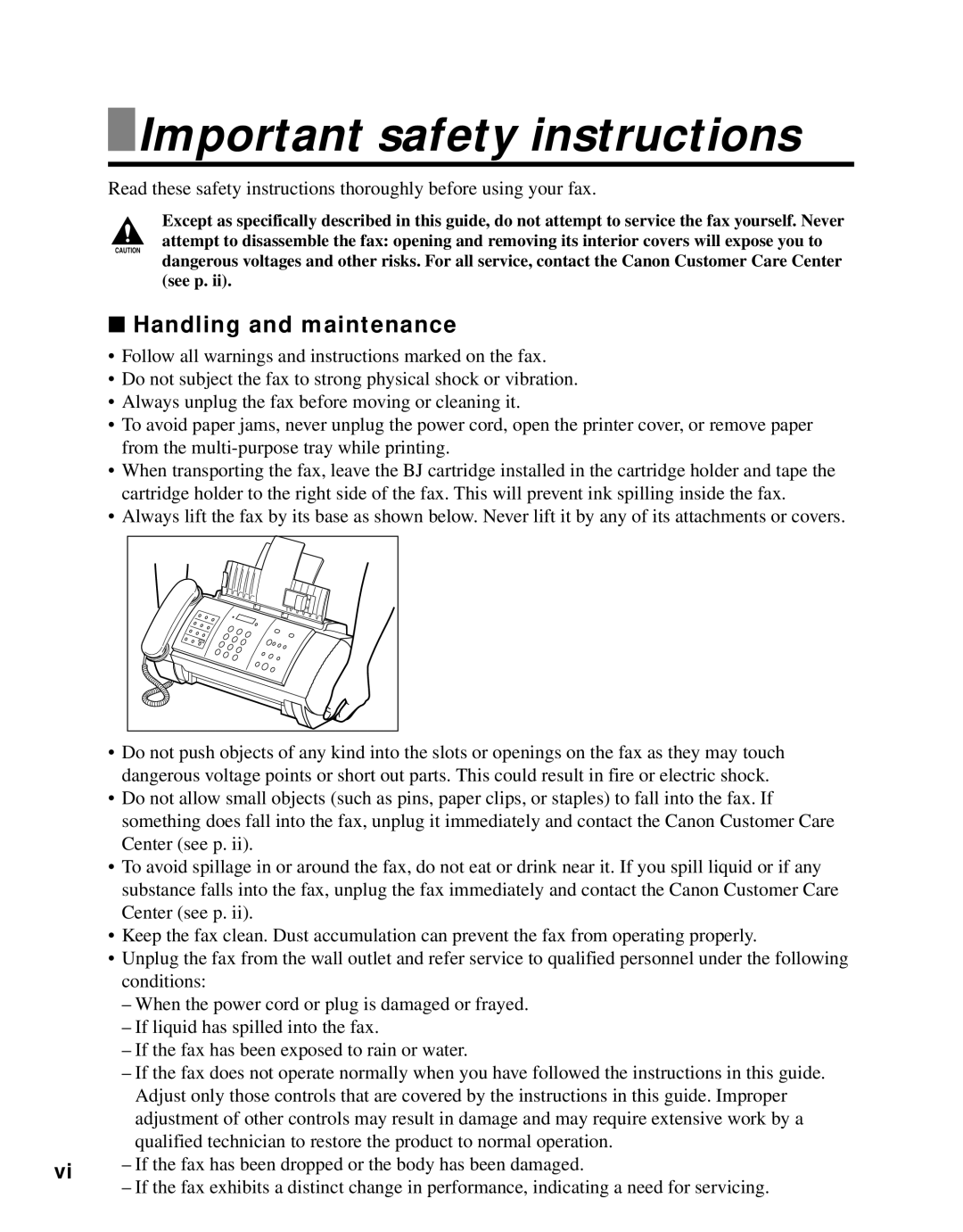 Canon B45 manual Important safety instructions, Handling and maintenance 