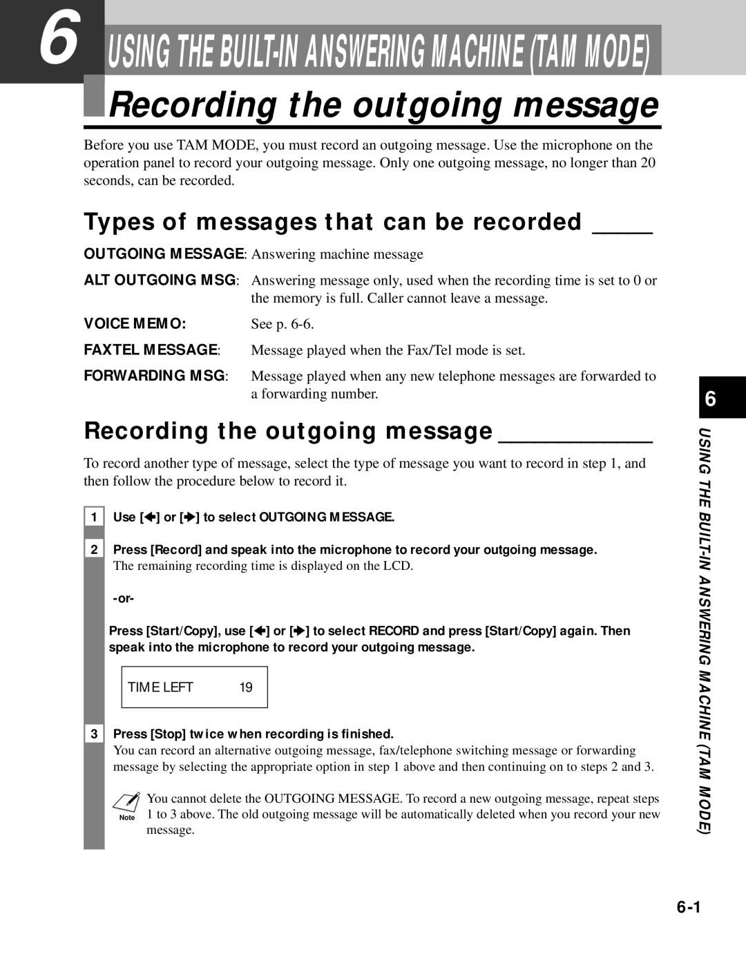 Canon B45 manual Recording the outgoing message, Types of messages that can be recorded 