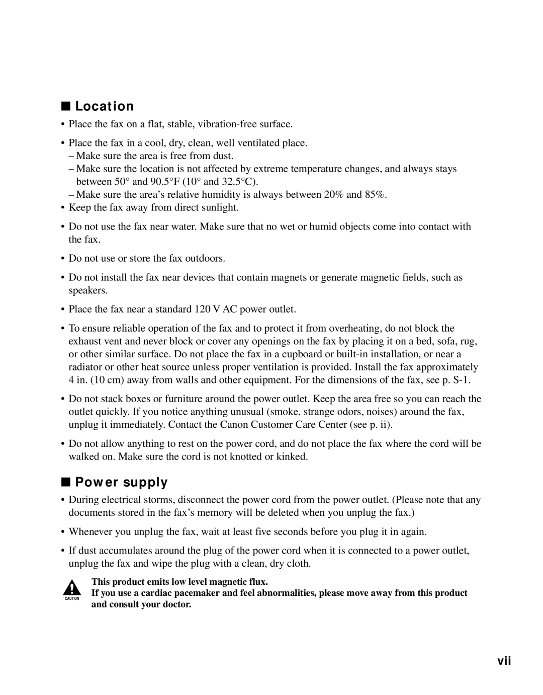 Canon B45 manual Location, Power supply 