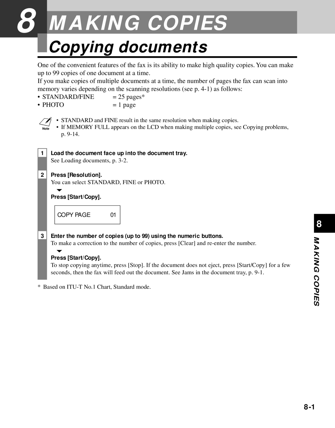 Canon B45 manual Copying documents, Press Resolution 