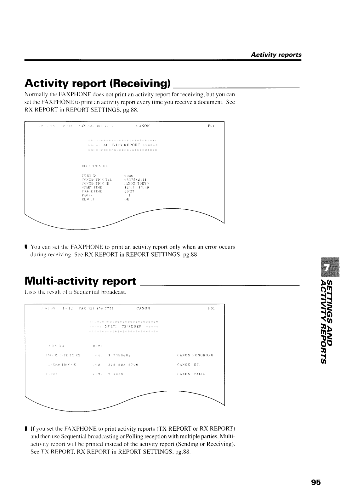 Canon B540, B550 manual Activity report Receivirg, Multi-activity report, TD iie o0 