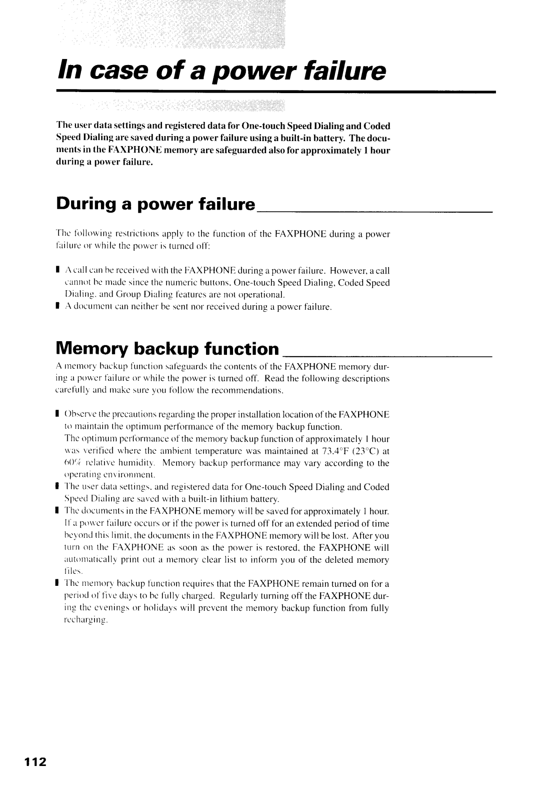 Canon B550, B540 manual Caseof a power failure, Memory backup function, During a power failure 