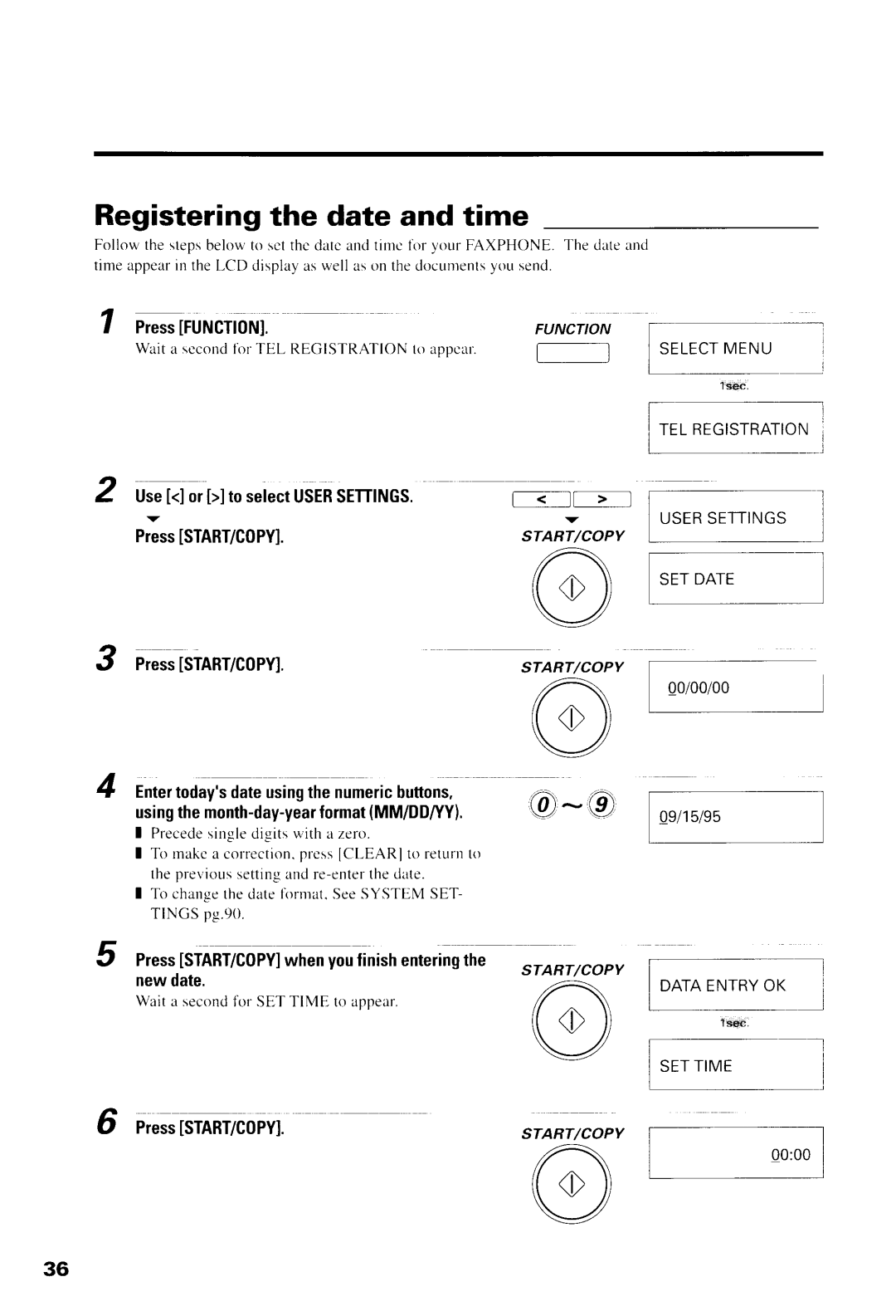 Canon B550, B540 manual Registering the date and time, PressSTART/COPYwhenyoulinishenteringthe, Newdate 