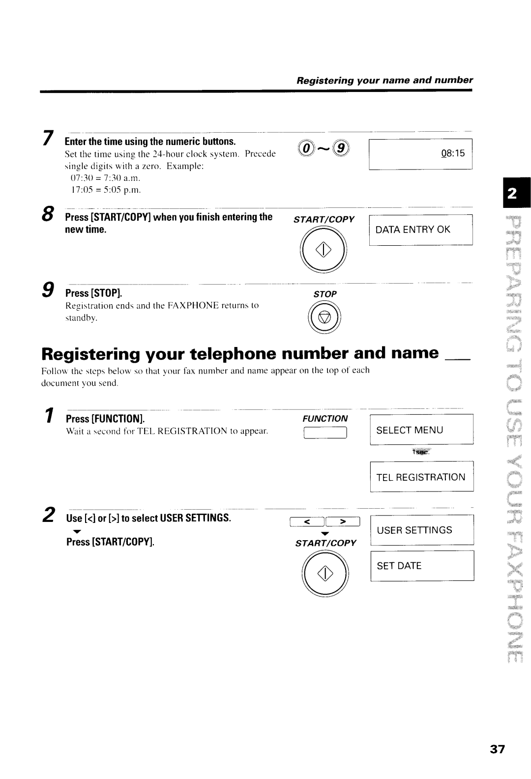 Canon B540, B550 manual @ @, Registering your telephone number and name, Sranircopv, ST0P 