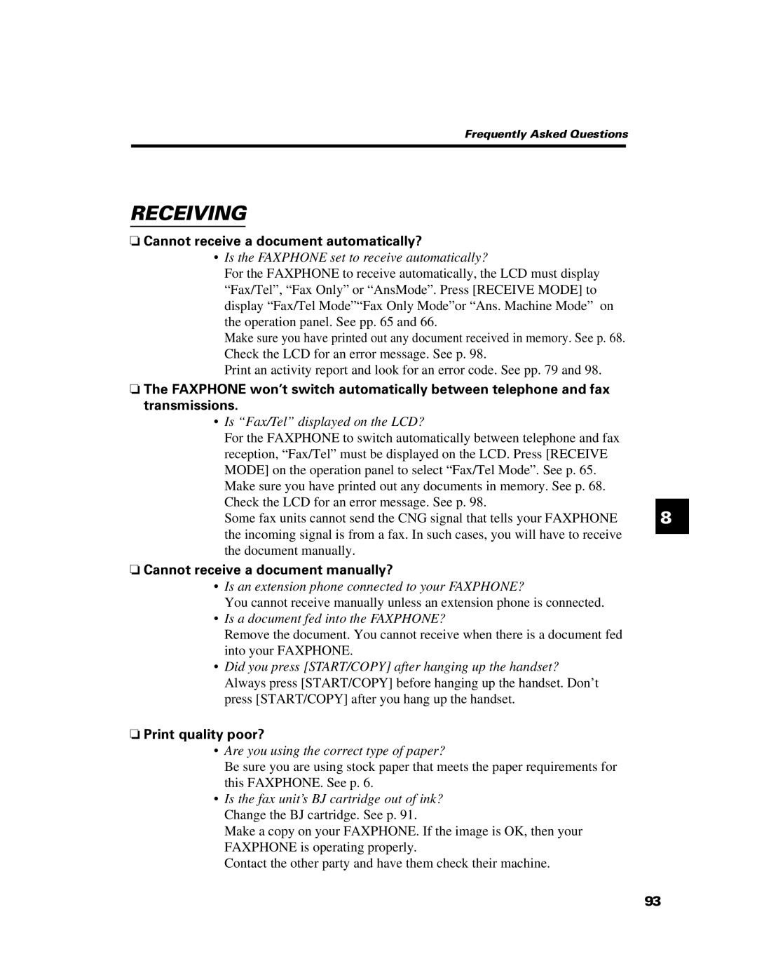 Canon B640 manual Receiving 