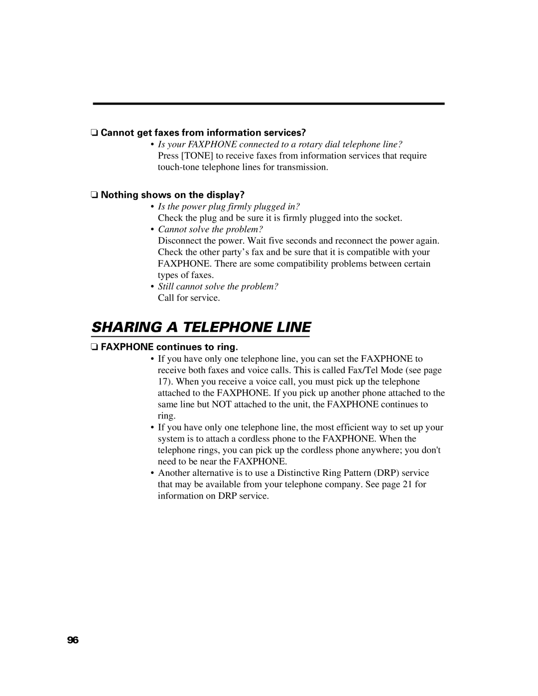 Canon B640 manual Sharing a Telephone Line 