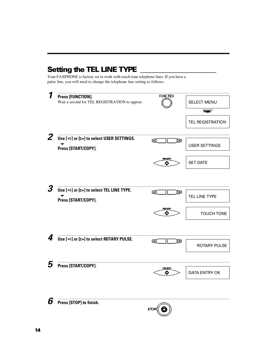 Canon B640 manual Setting the TEL Line Type 