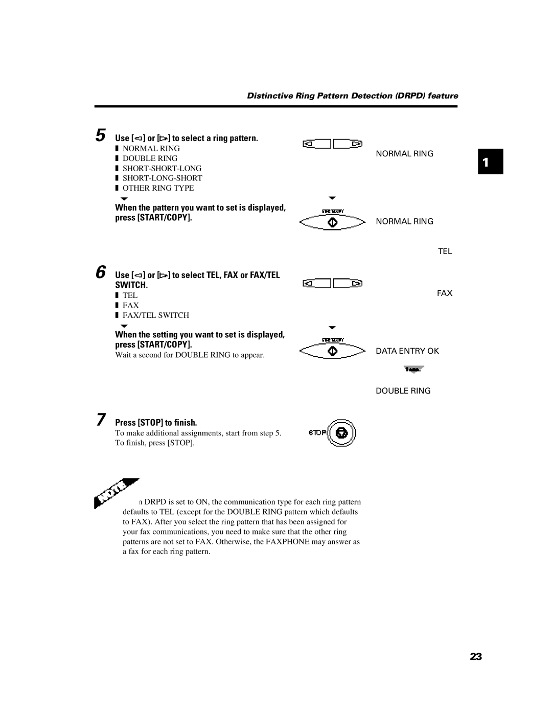 Canon B640 manual Use or to select a ring pattern, Press Stop to finish 