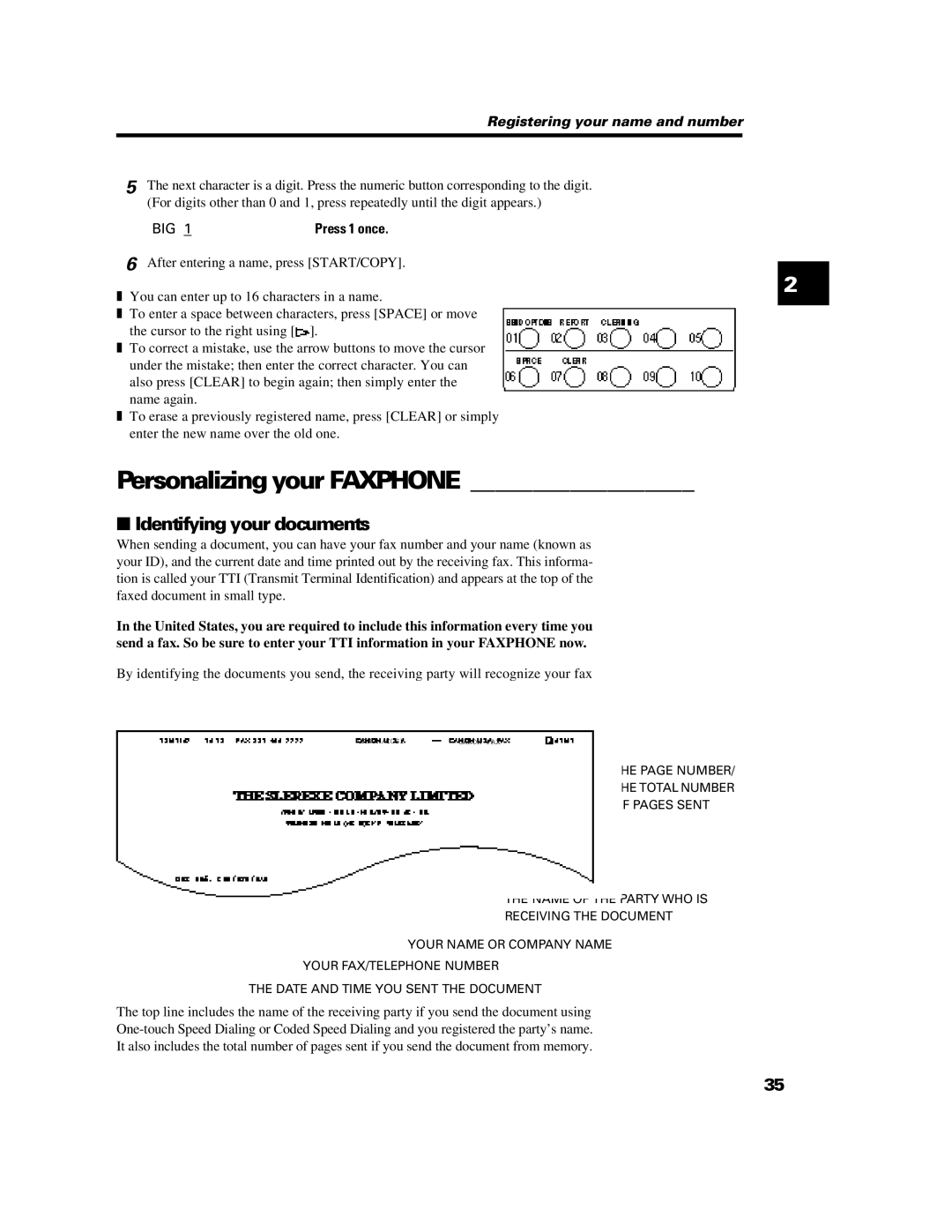 Canon B640 manual Personalizing your Faxphone, Identifying your documents 