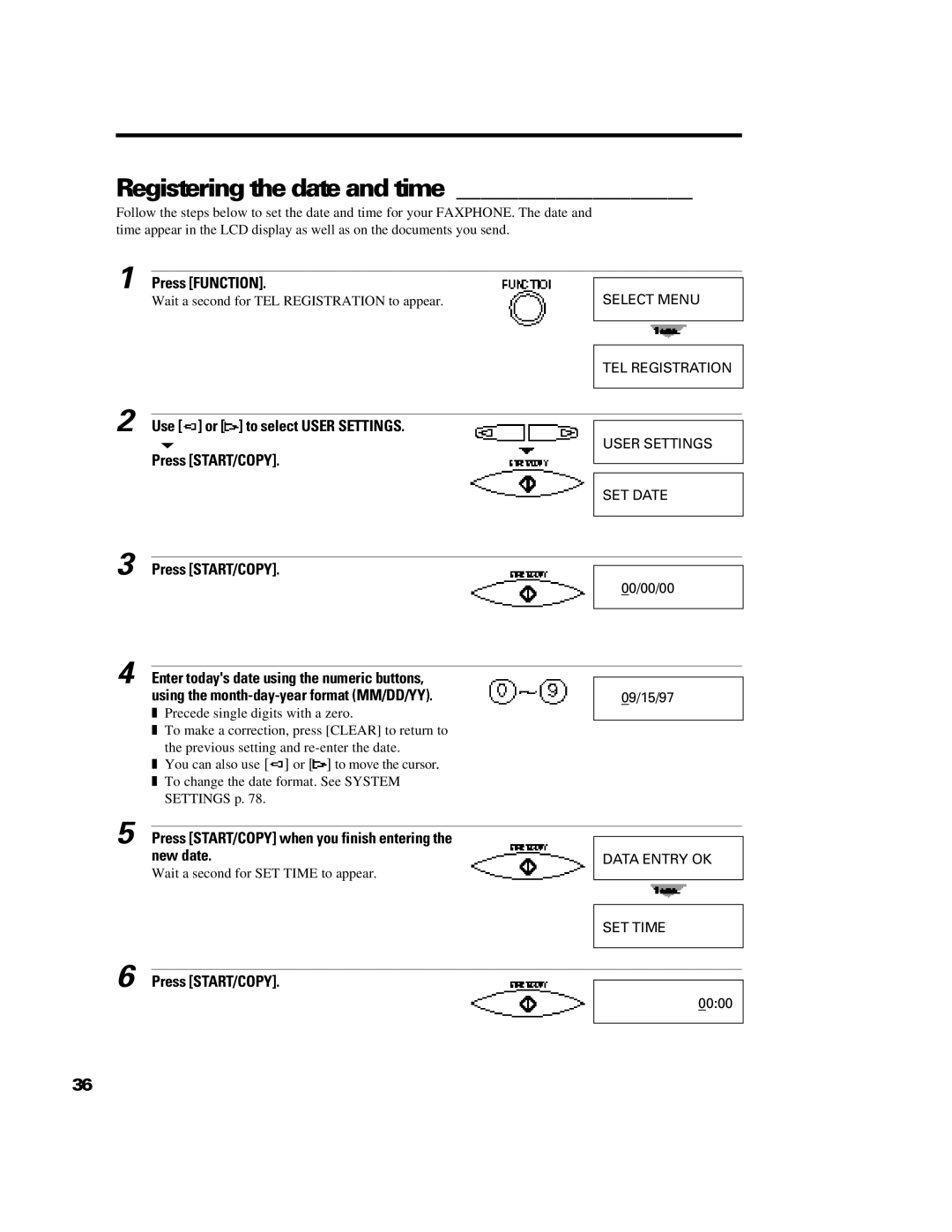 Canon B640 manual Registering the date and time, Use or to select User Settings 