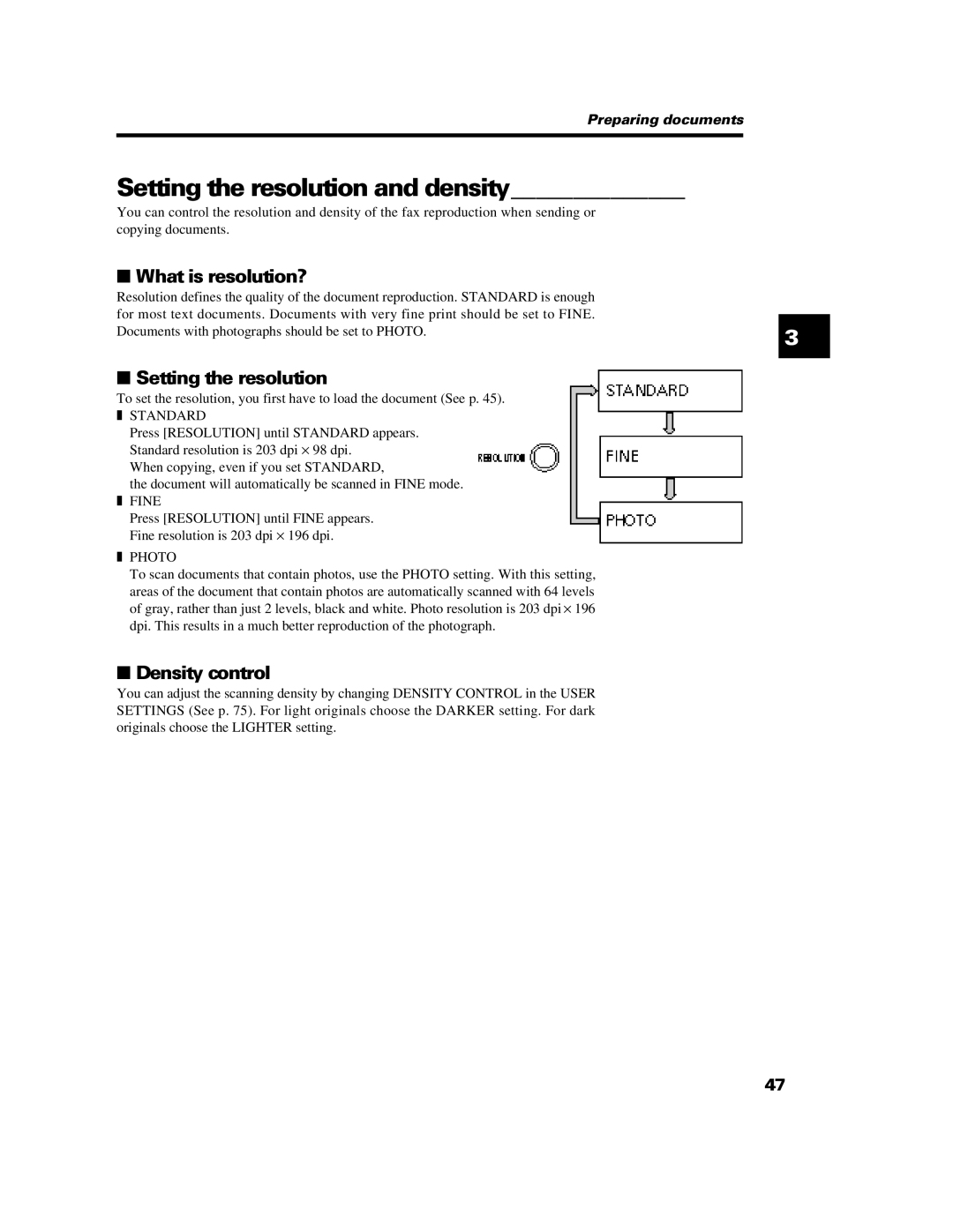 Canon B640 manual Setting the resolution and density, What is resolution?, Density control 