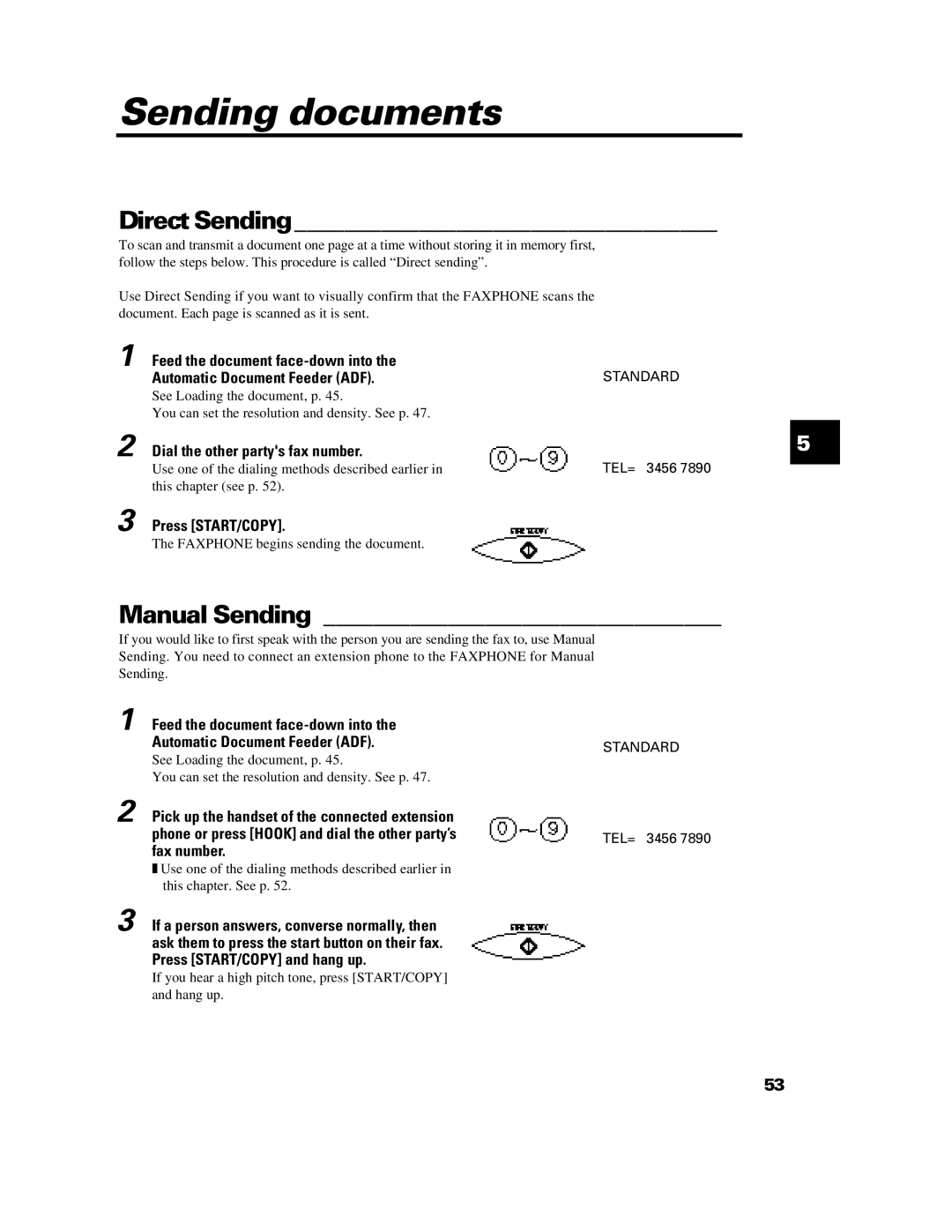 Canon B640 manual Sending documents, Direct Sending, Manual Sending, Feed the document face-down into 