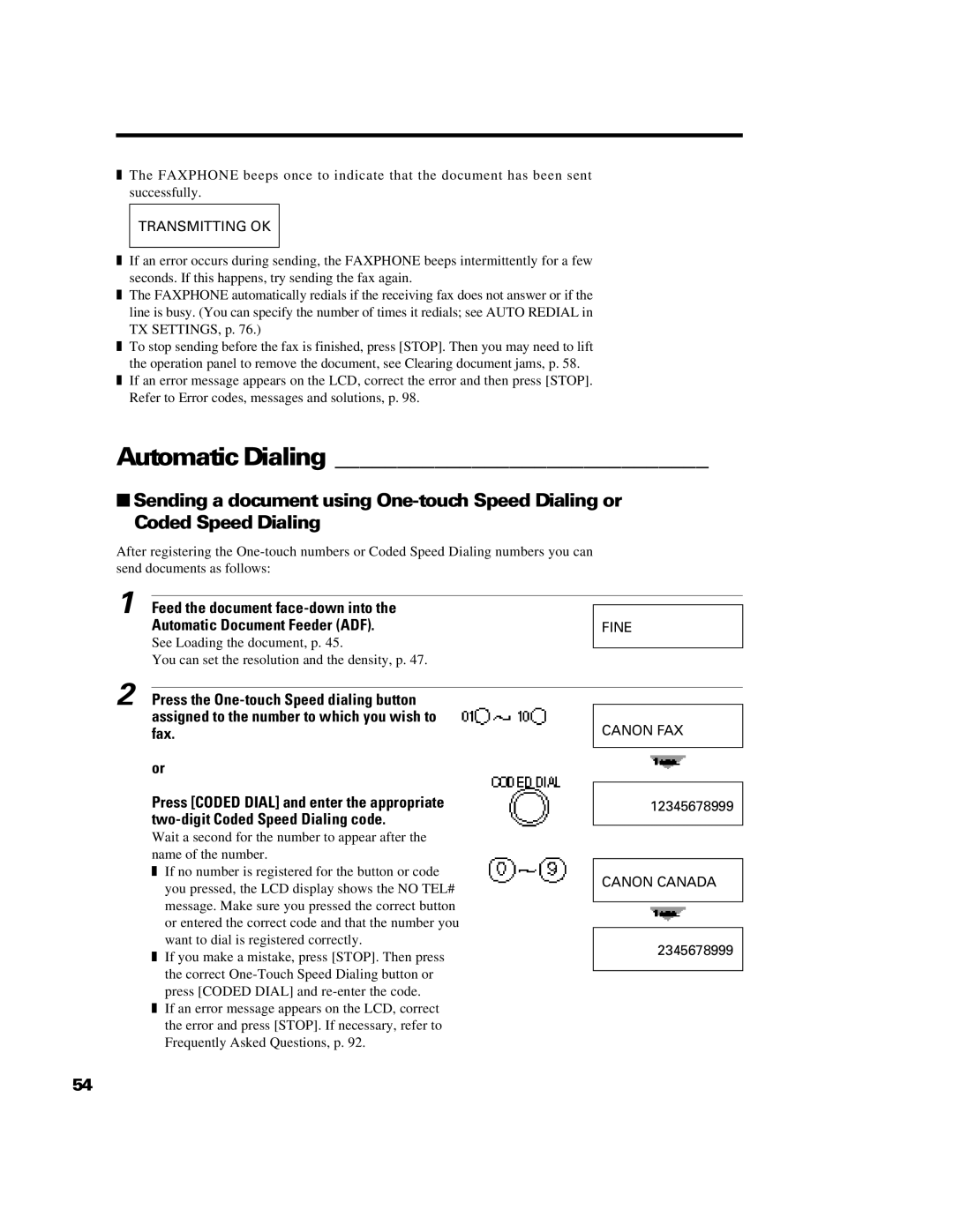 Canon B640 manual Automatic Dialing, Transmitting OK 