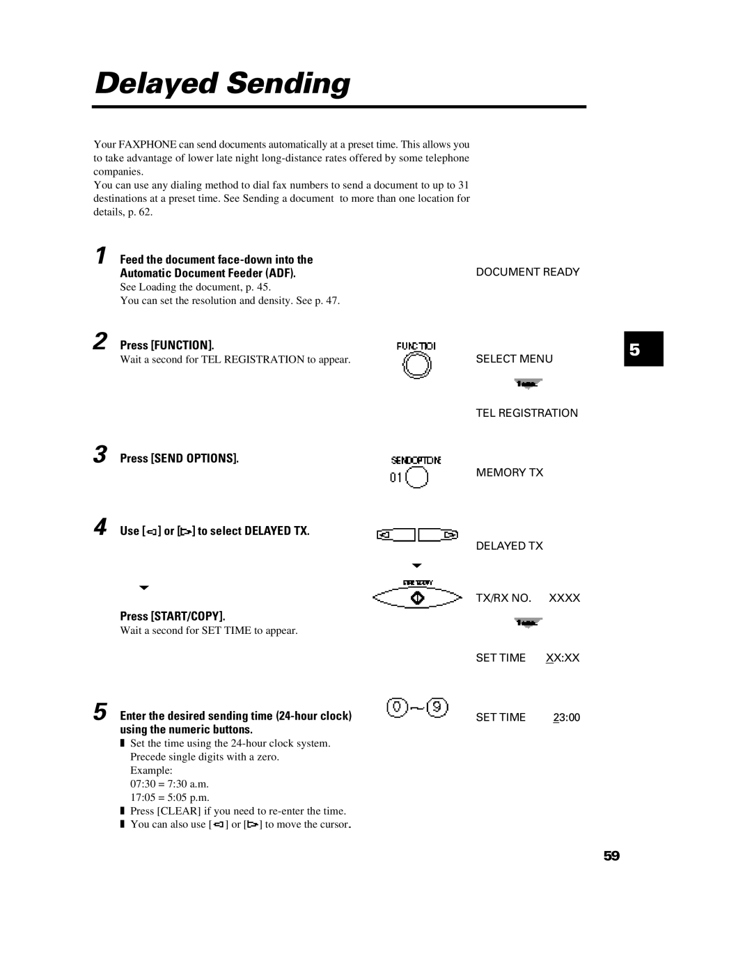 Canon B640 manual Delayed Sending, Use or to select Delayed TX 