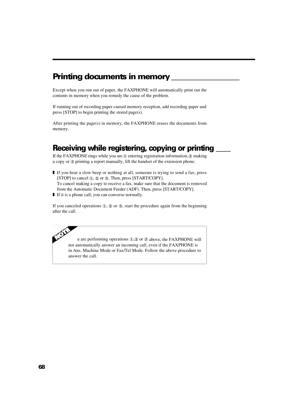 Canon B640 manual Printing documents in memory, Receiving while registering, copying or printing 