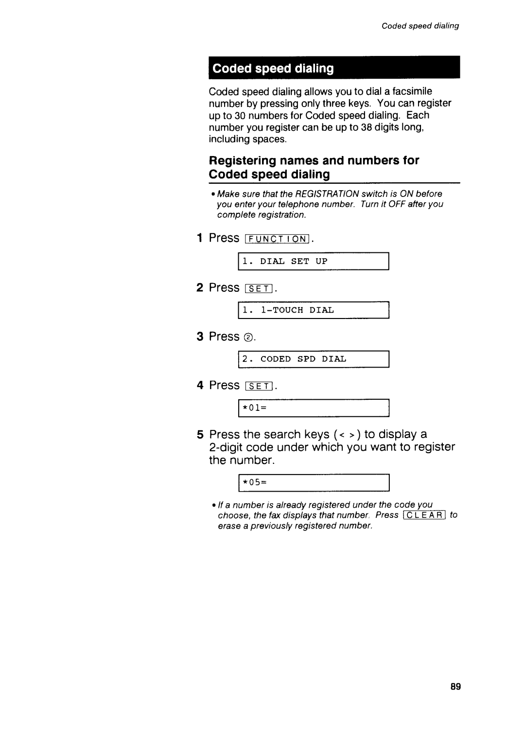 Canon B75 manual Registeringnamesandnumbersfor Codedspeeddialing, Pressts.T=, PresstsET 