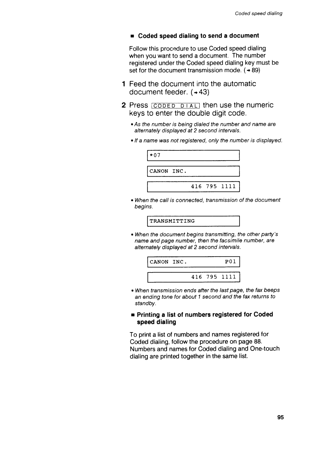 Canon B75 manual Transmitting 