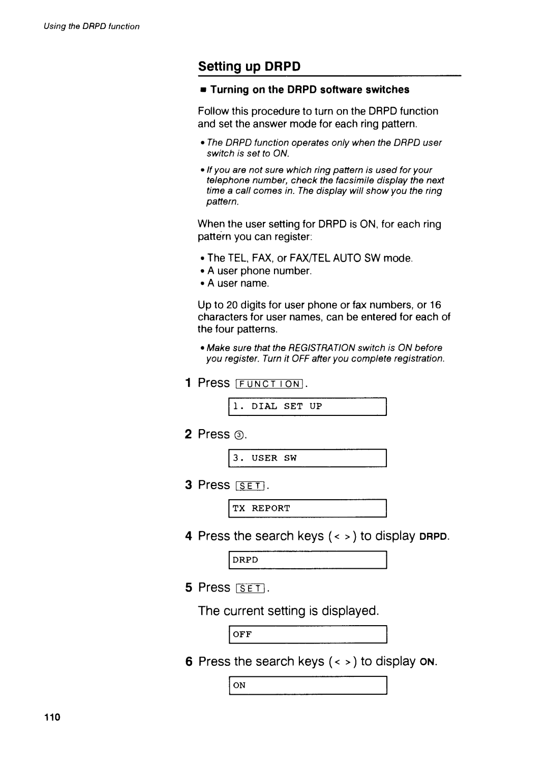 Canon B75 manual Settingup Drpd, Pressthesearchkeys. todisplayoN 