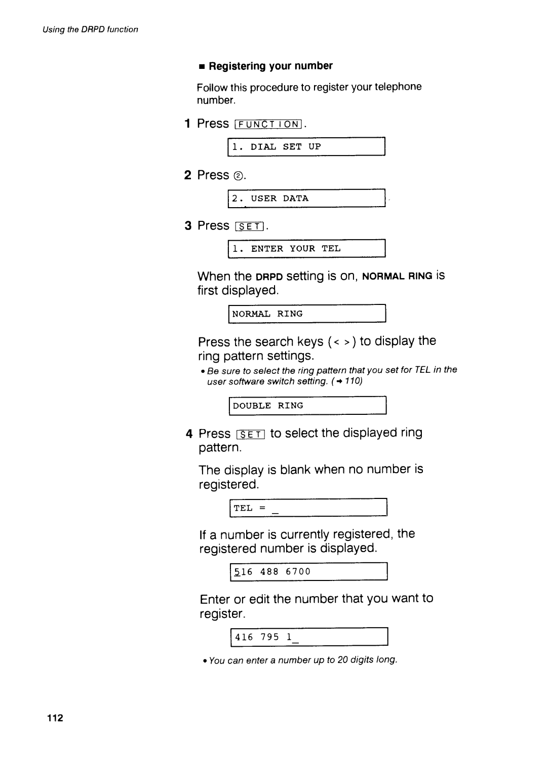 Canon B75 manual PressiFnxeTlorl, Pressthesearchkeys. to displaythe ringpatternsettings, Press fsET 