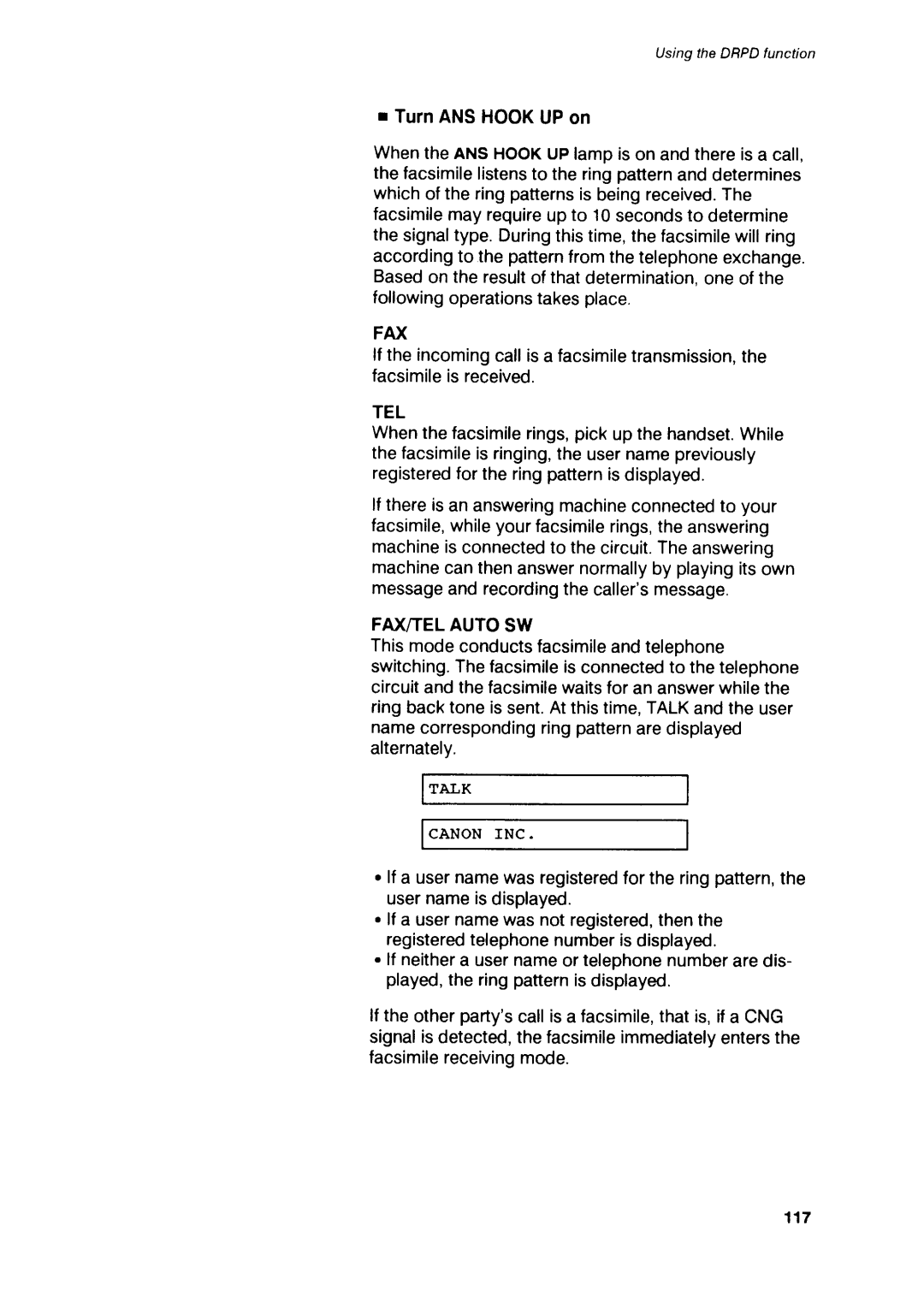 Canon B75 manual Fax/Telauto Sw 