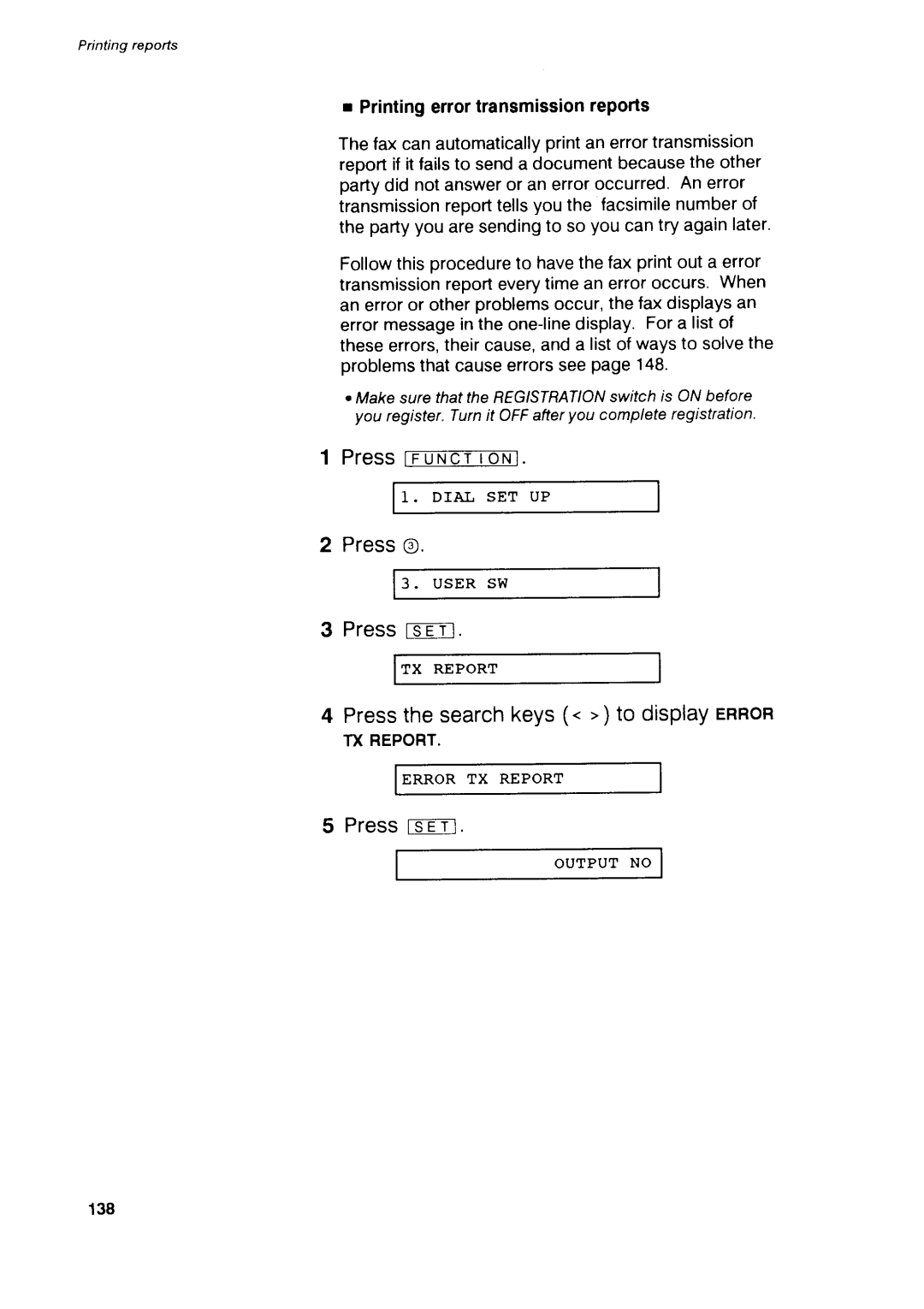 Canon B75 manual PresstFnxdT-roN, PressfsET, Pressthe searchkeys. , to displayERRoR, Press fs-trT 