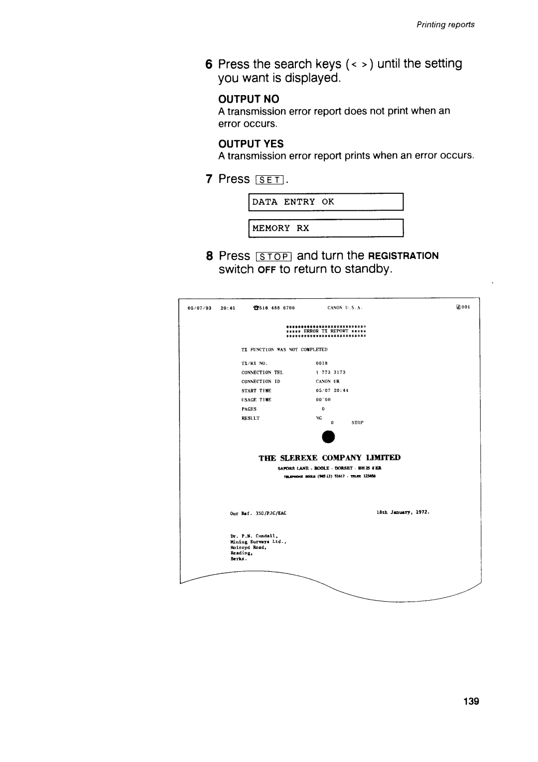 Canon B75 manual Transmissionerrorreportdoesnotprintwhenan erroroccurs, Transmissionerrorreportprintswhenanerroroccurs 