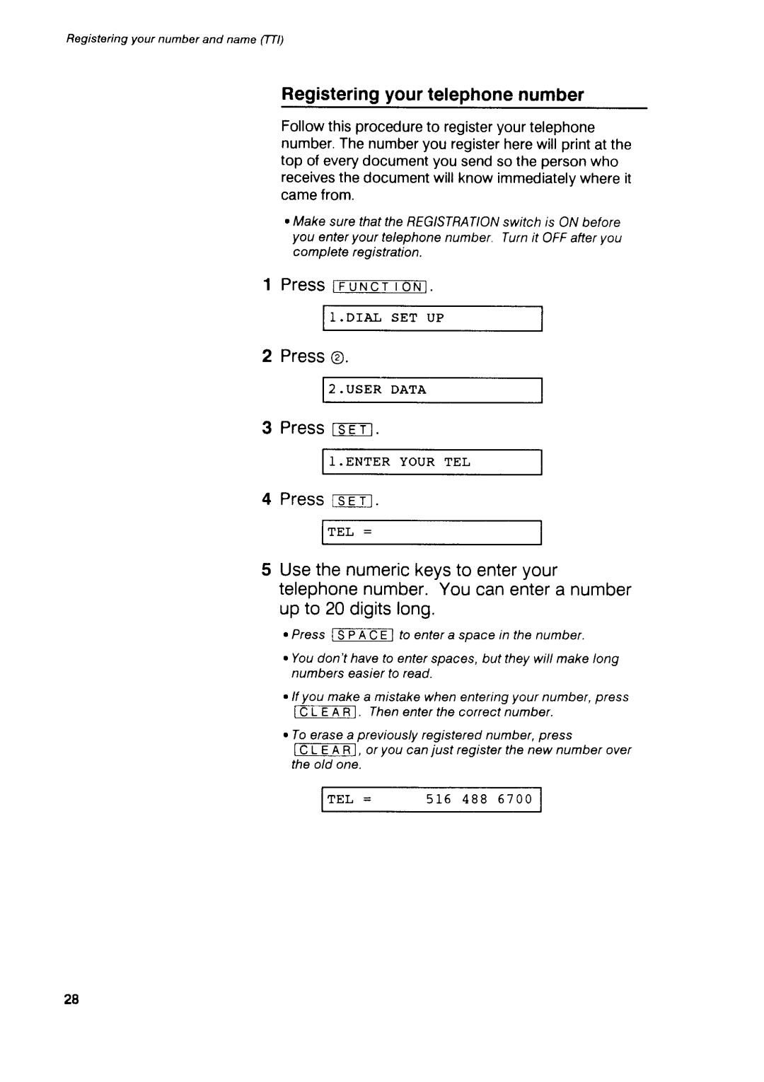 Canon B75 manual Registeringyourtelephonenumber, PresssE-Tt, Press Trulrc-T-Tox, PresstseT-l 