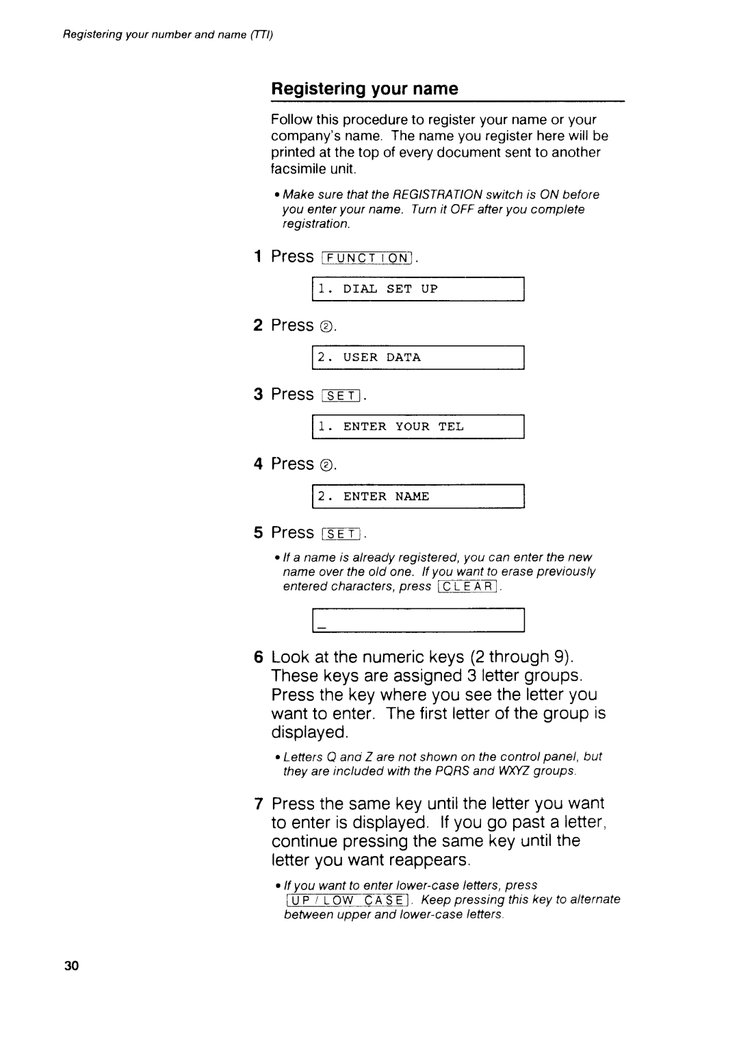 Canon B75 manual PressFnreroE, Registeringyourname, Pressis ETt 