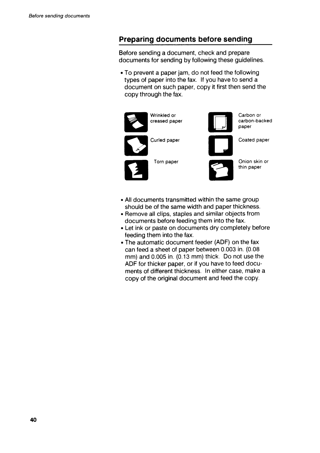 Canon B75 manual Preparingdocumentsbeforesending 