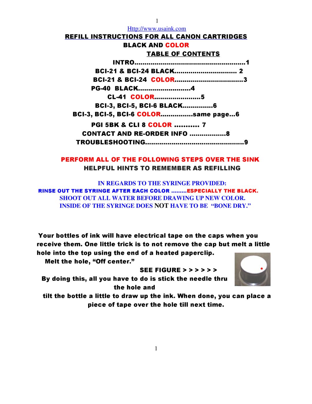 Canon BCI-21 manual Regards to the Syringe Provided 