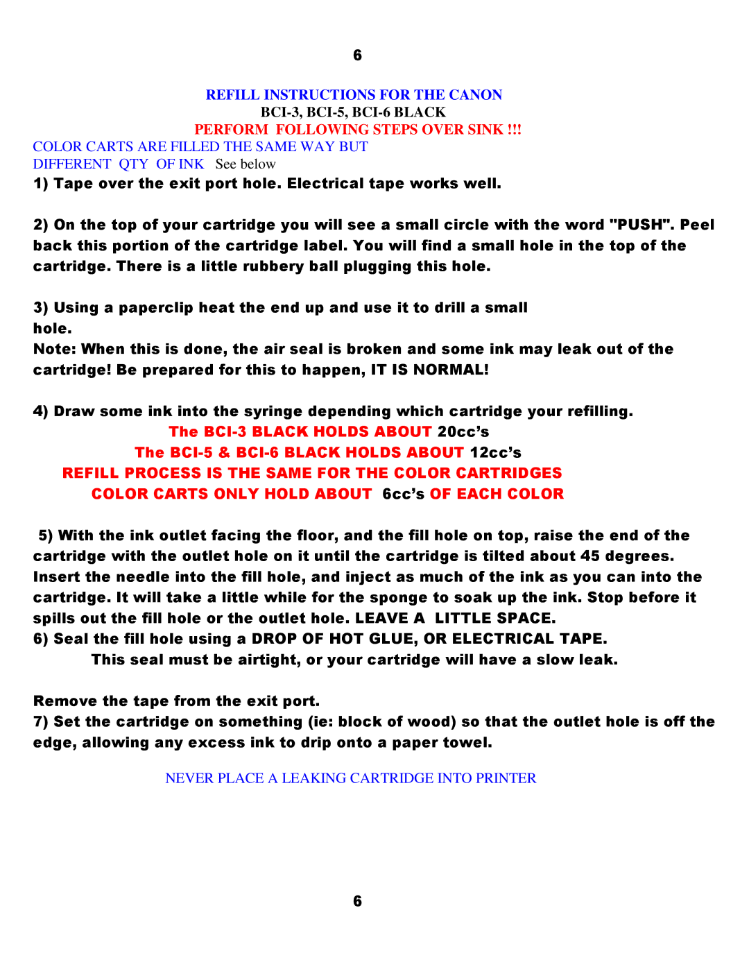 Canon BCI-21 manual Perform Following Steps Over Sink 