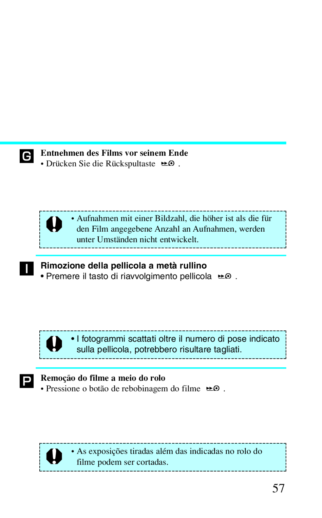 Canon BF-8 manual Rimozione della pellicola a metà rullino 