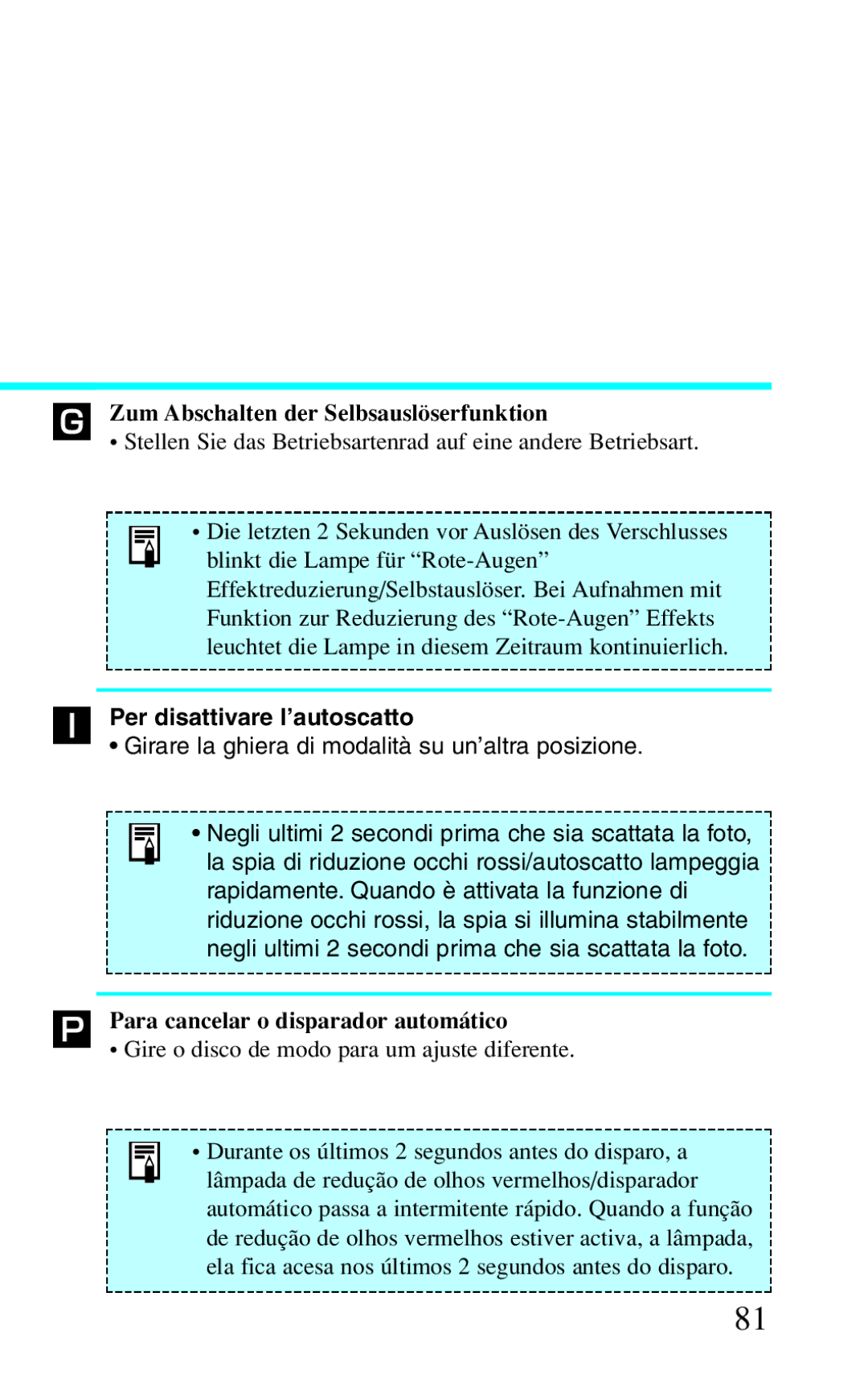 Canon BF-8 manual Per disattivare l’autoscatto 