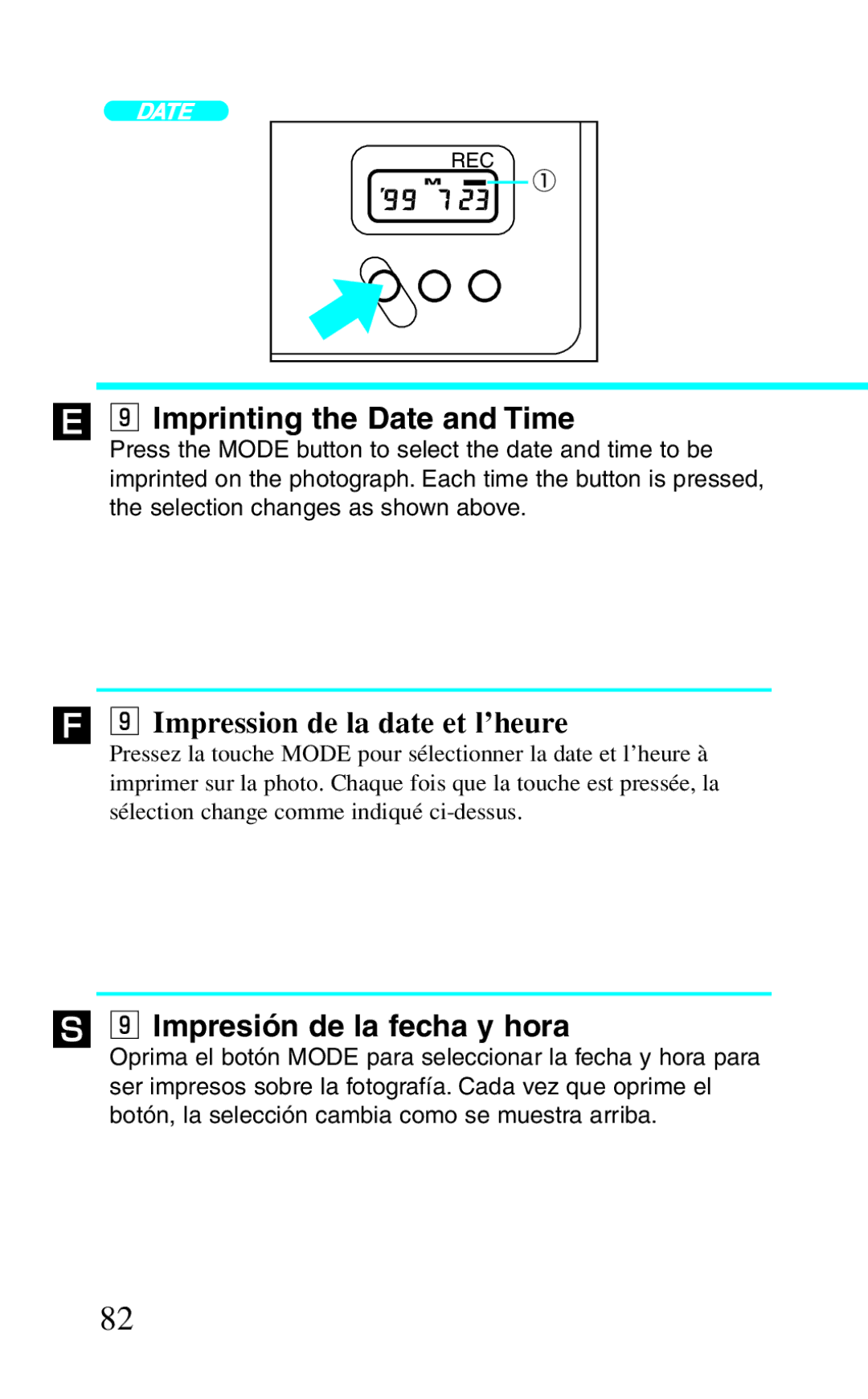 Canon BF-8 manual ´ . Imprinting the Date and Time, Impression de la date et l’heure, Impresión de la fecha y hora 