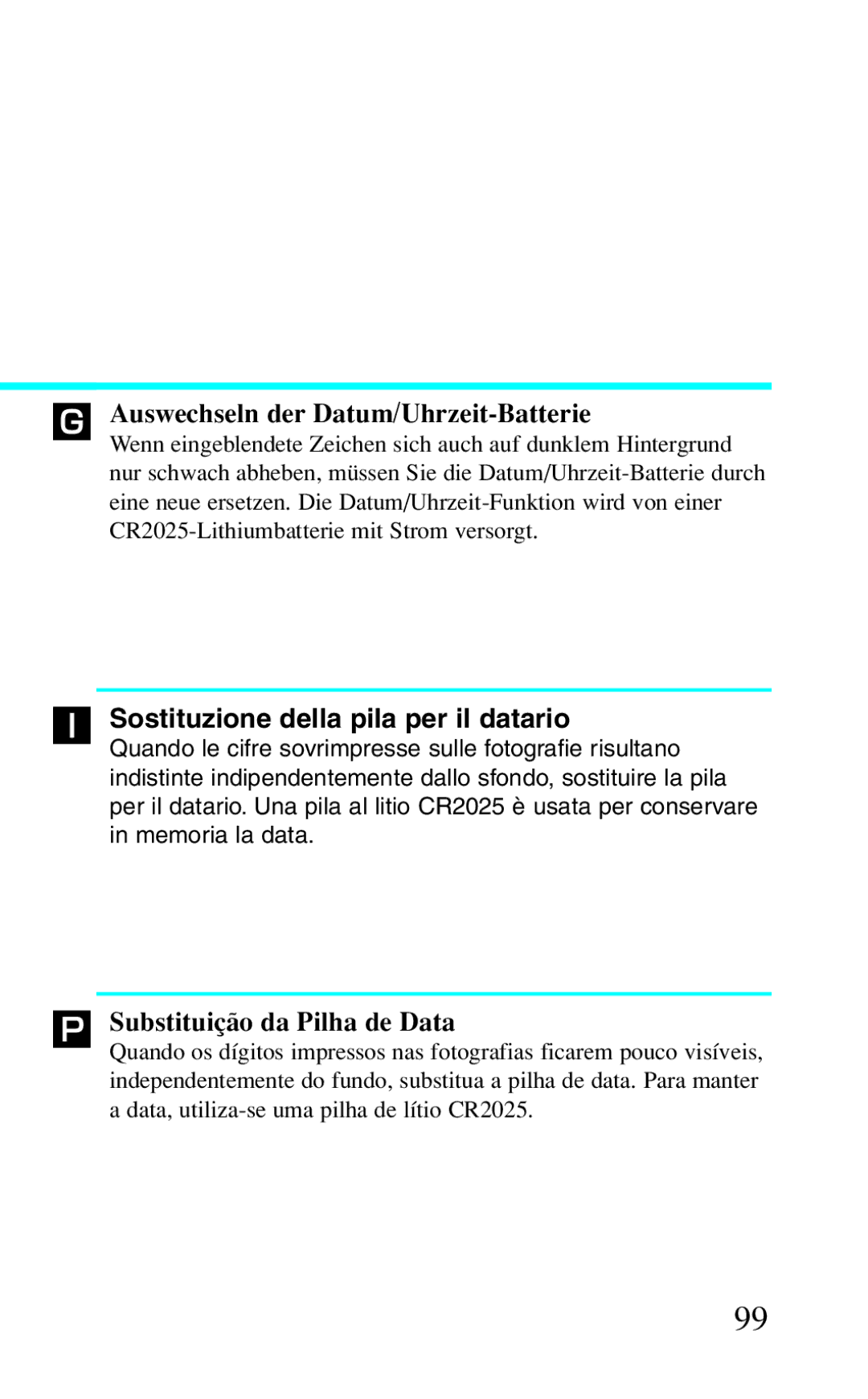 Canon BF-8 Auswechseln der Datum/Uhrzeit-Batterie, Sostituzione della pila per il datario, Substituição da Pilha de Data 