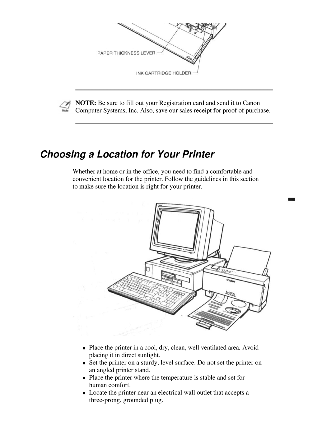 Canon BJ-200e user manual Choosing a Location for Your Printer 