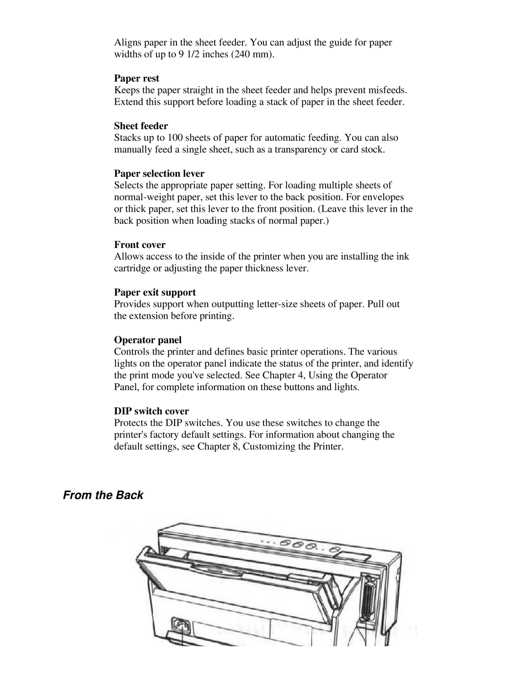 Canon BJ-200e user manual From the Back 