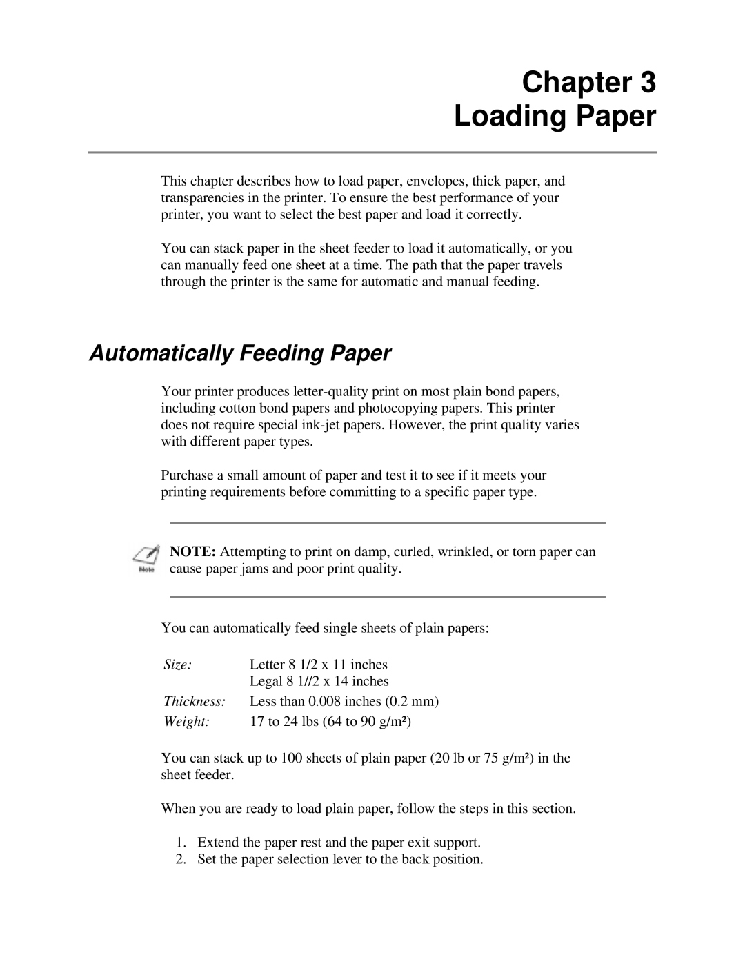 Canon BJ-200e user manual Chapter Loading Paper, Automatically Feeding Paper 