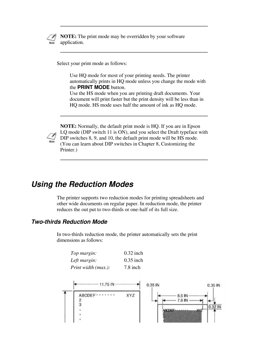 Canon BJ-200e user manual Using the Reduction Modes, Two-thirds Reduction Mode 