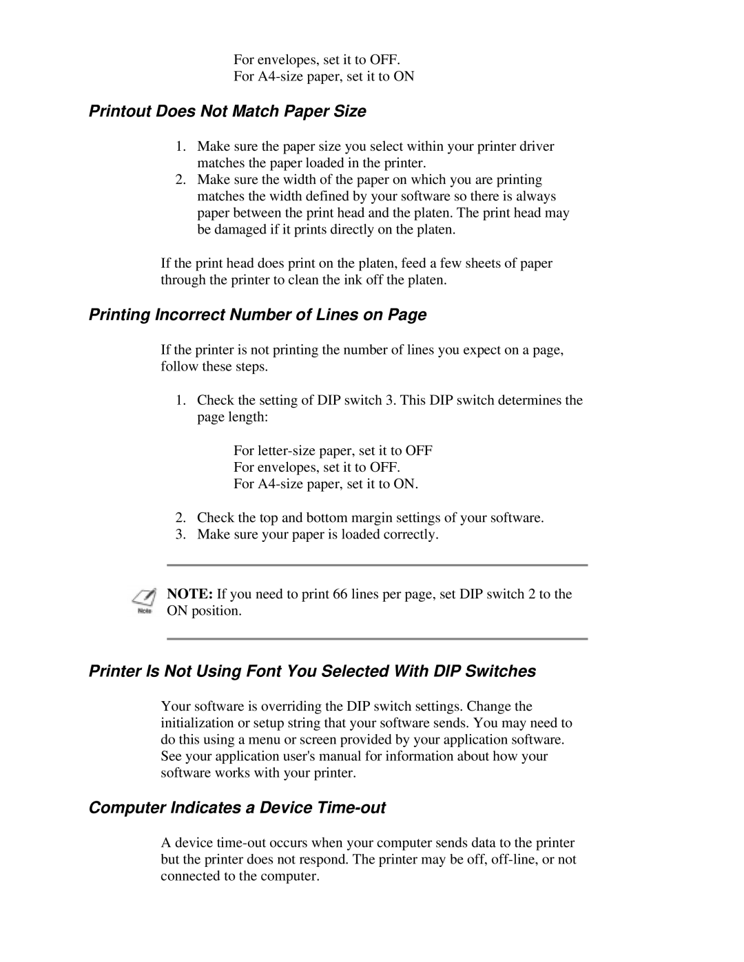 Canon BJ-200e user manual Printout Does Not Match Paper Size, Printing Incorrect Number of Lines on 