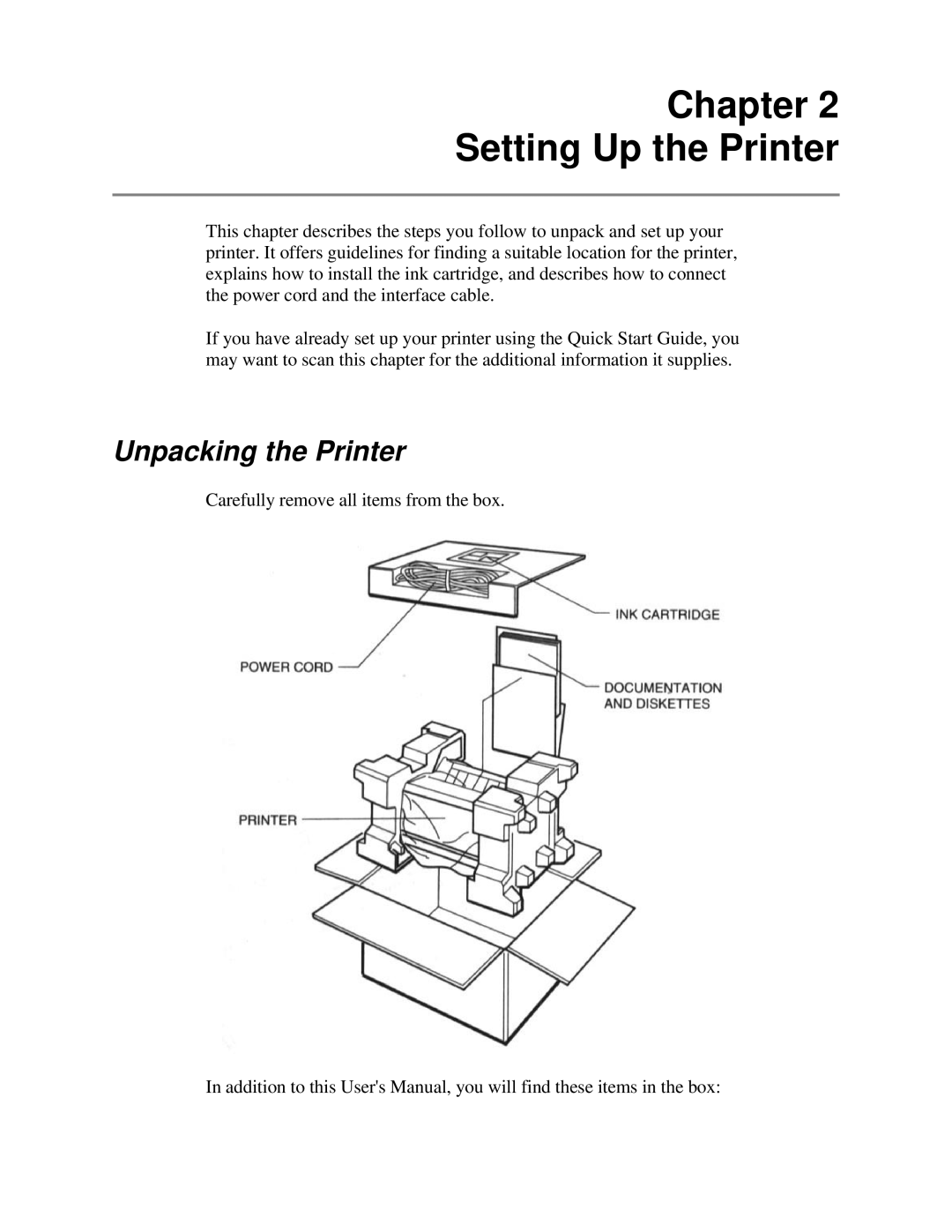 Canon BJ-200e user manual Chapter Setting Up the Printer, Unpacking the Printer 