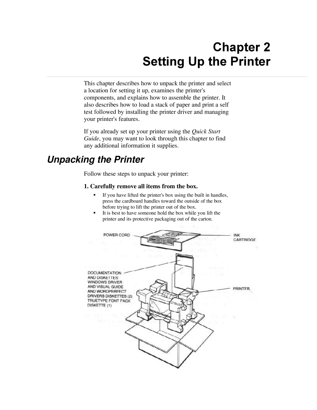 Canon BJ-200ex manual Chapter Setting Up the Printer, Unpacking the Printer, Follow these steps to unpack your printer 