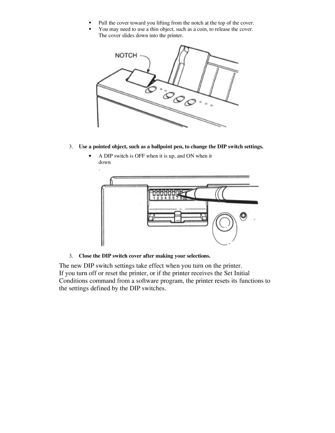 Canon BJ-200ex manual Close the DIP switch cover after making your selections 