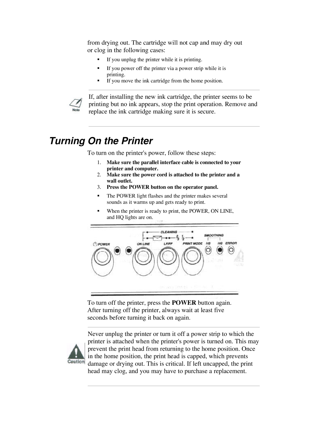 Canon BJ-200ex manual Turning On the Printer, To turn on the printers power, follow these steps 