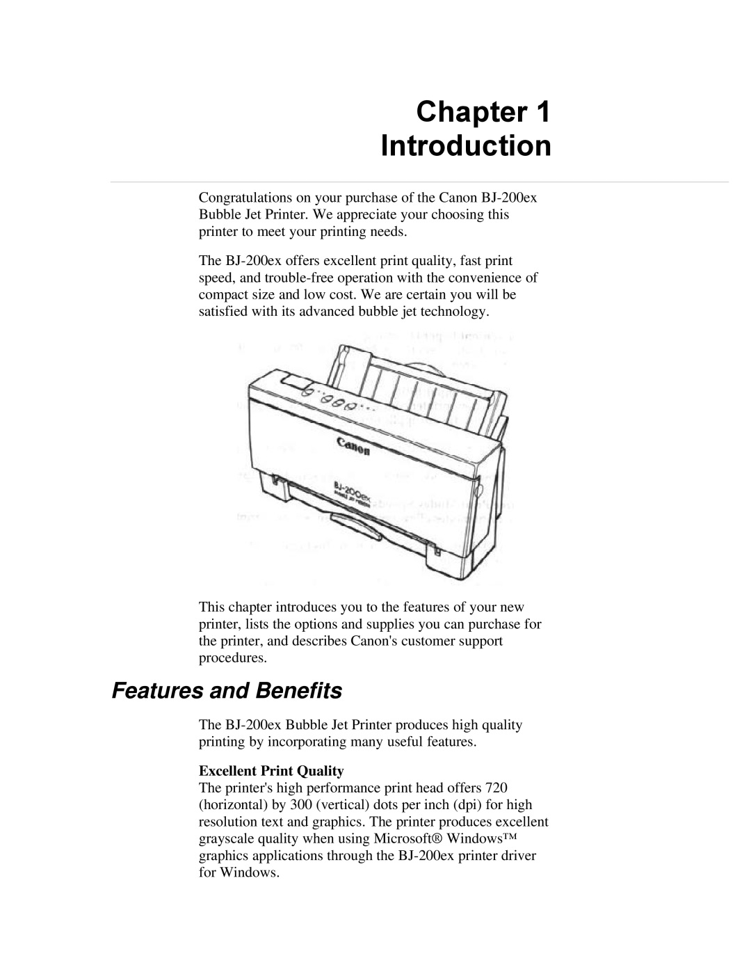 Canon BJ-200ex manual Chapter Introduction, Features and Benefits, Excellent Print Quality 