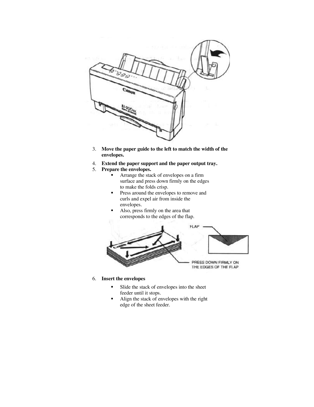 Canon BJ-200ex manual Insert the envelopes 