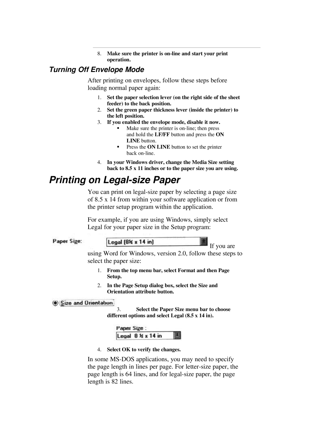 Canon BJ-200ex manual Printing on Legal-size Paper, Turning Off Envelope Mode 